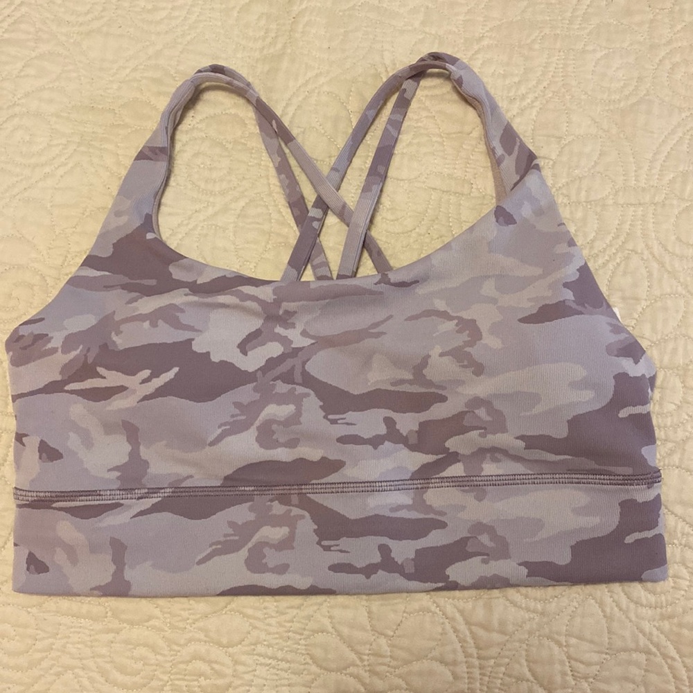Lululemon Energy bra long 14 incognito camo jacquard iced irisviolet Verbana